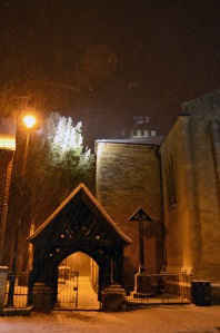 The lych gate and Calvery under snow